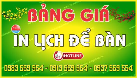 Bảng báo giá In Lịch Để Bàn 2026