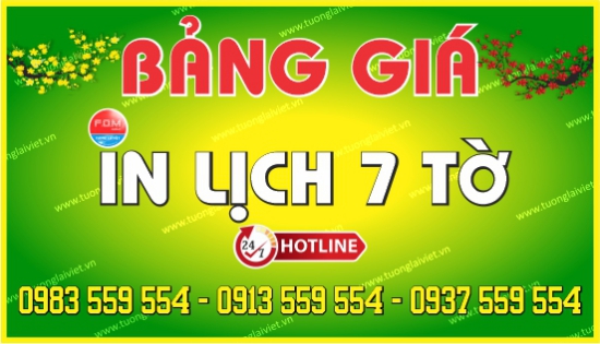 Bảng giá In Lịch Lò Xo 7 Tờ