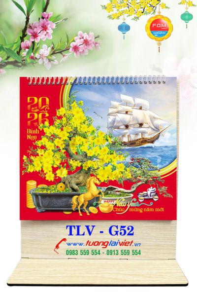 In Lịch để bàn gỗ Bon Sai Cây Cảnh
