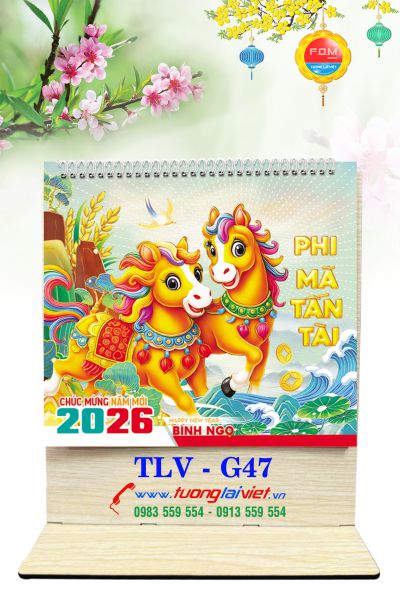 In Lịch để bàn gỗ Con giáp Tài Lộc