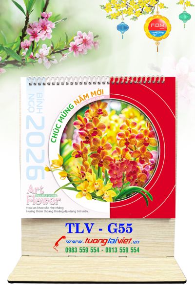 In Lịch để bàn gỗ Hoa Nghệ Thuật