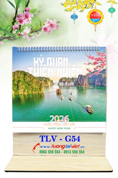 In Lịch để bàn gỗ Kỳ Quan Thiên Nhiên