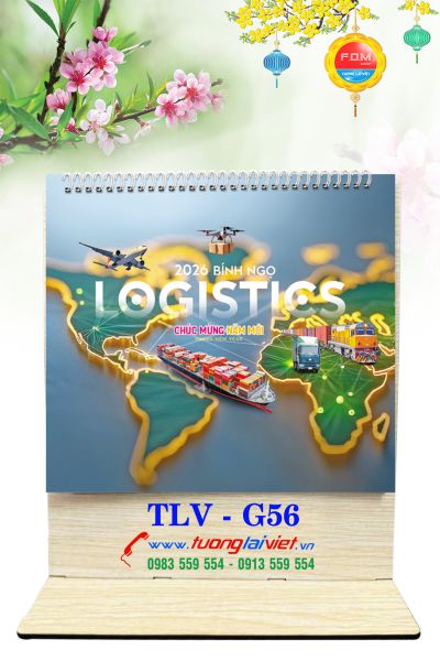 In Lịch để bàn gỗ Logistics