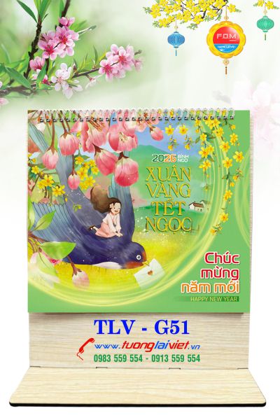 In Lịch để bàn gỗ Tết An Khang