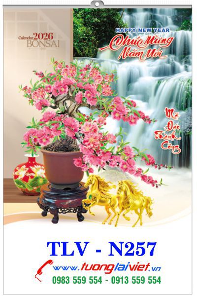 In lịch nẹp thiếc 5 tờ Cây cảnh Bonsai