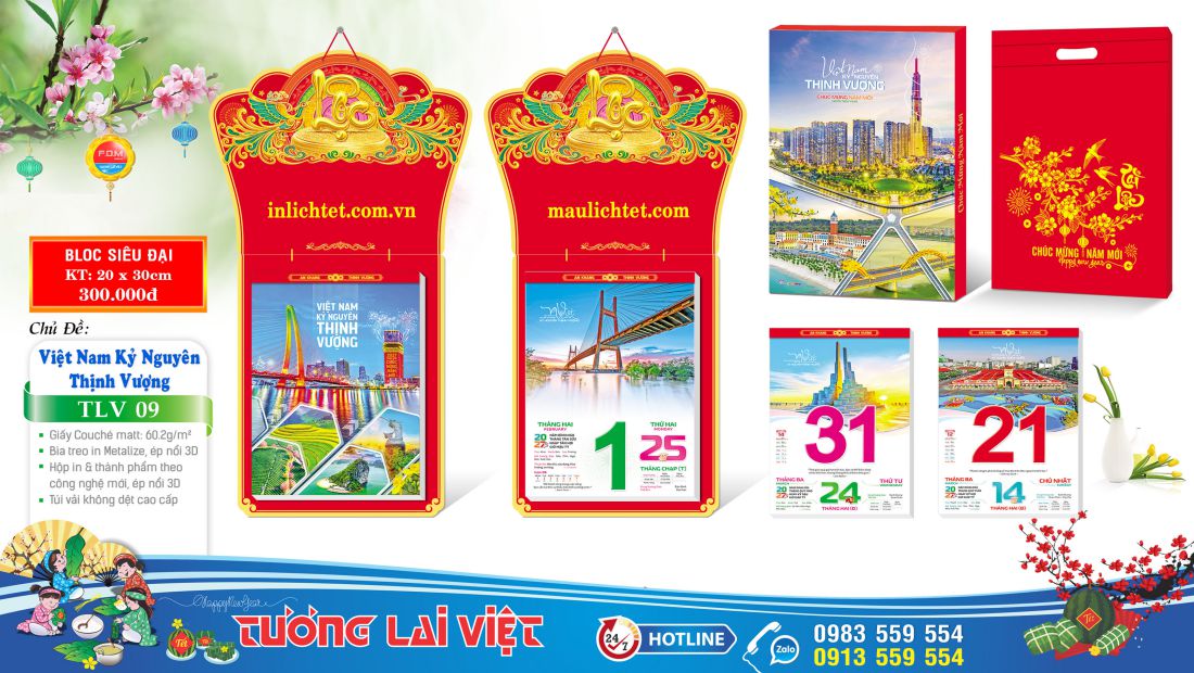 Lịch bloc 20x30 Khai Xuân Khởi Lộc