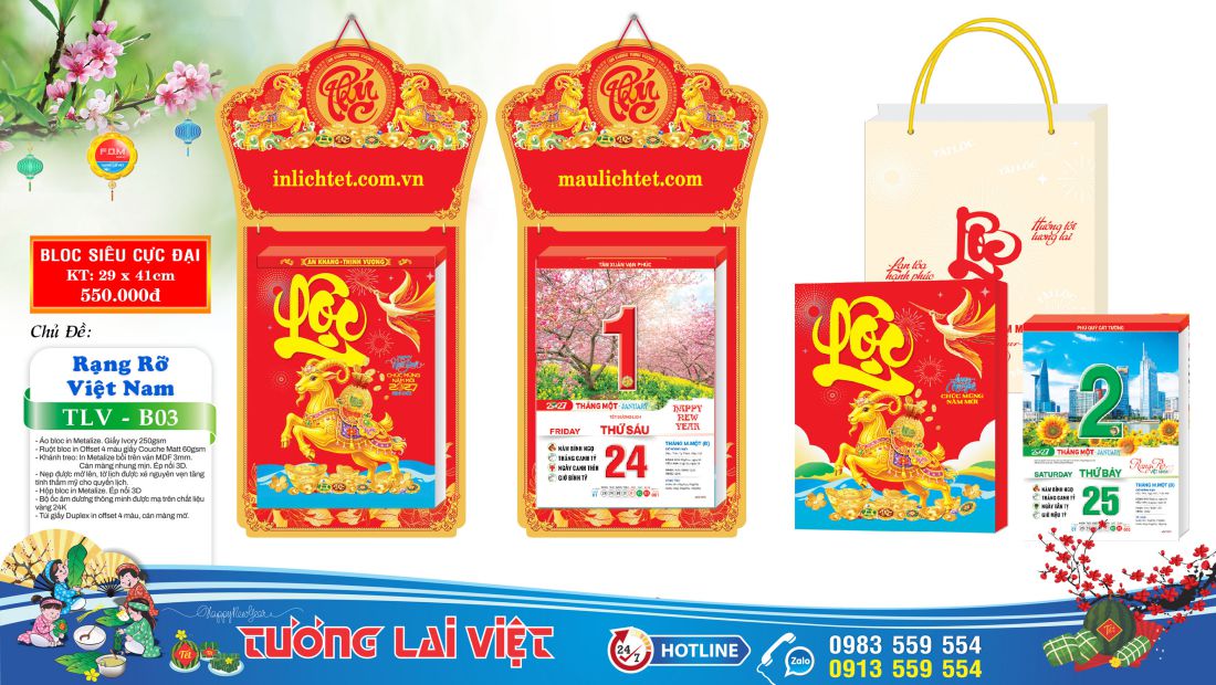 Lịch bloc 30x40 Chữ Phúc