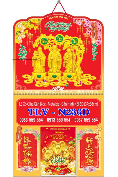 Lịch bloc lò xo giữa dán nổi Phúc Lộc Thọ