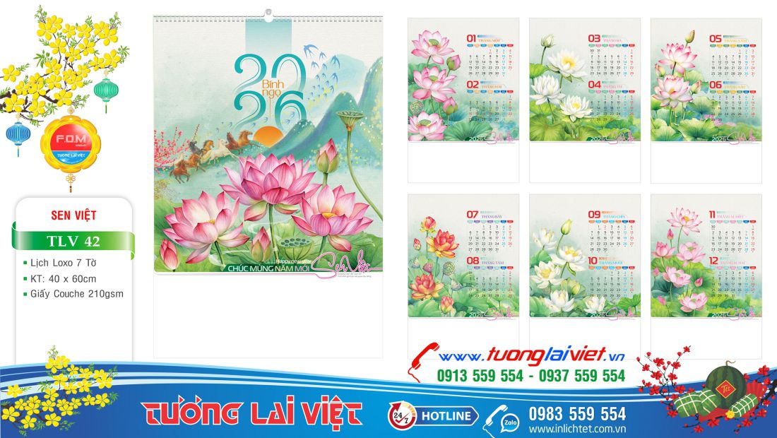 Lịch lò xo 7 tờ Hoa Sen