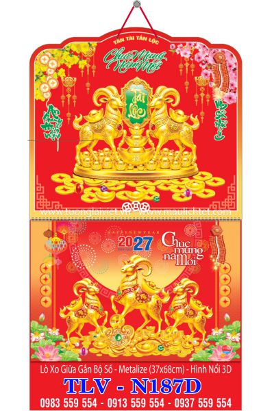 Lịch lò xo giữa 13 tờ dán nổi Khai Xuân Khởi Lộc