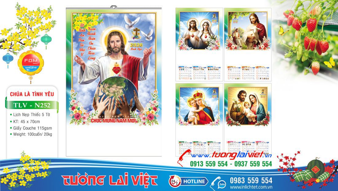 Lịch nẹp thiếc 5 tờ Chúa Giêsu