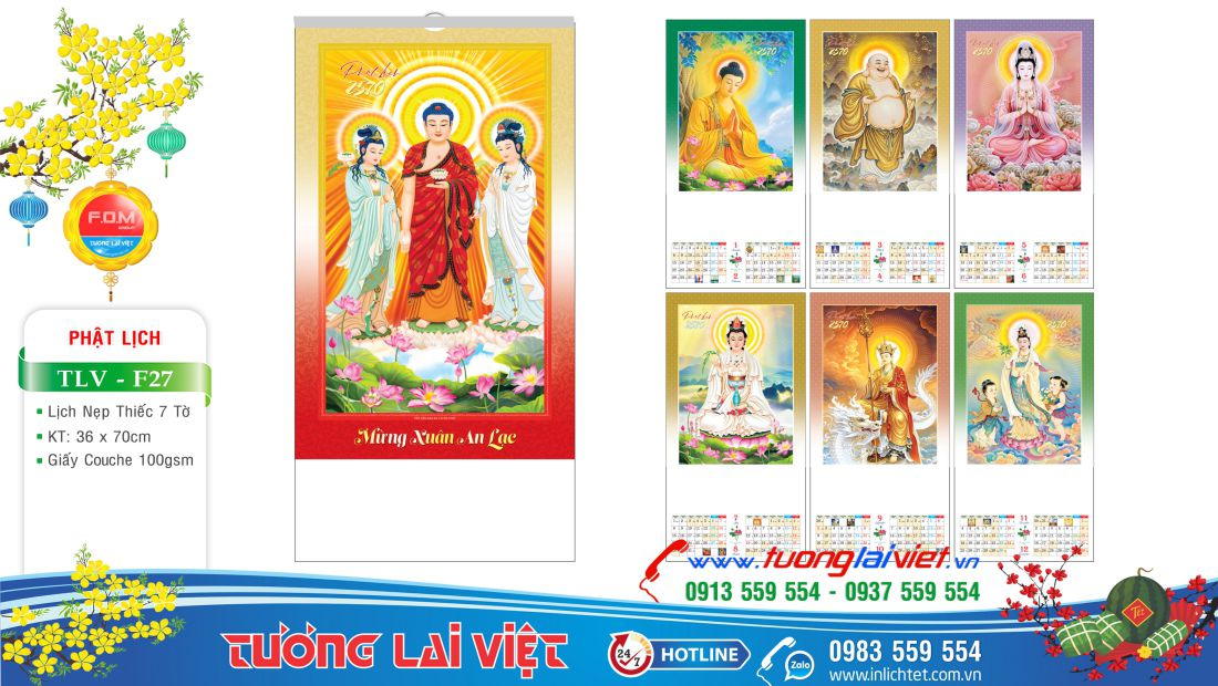 Lịch nẹp thiếc 7 tờ Lịch phật giáo