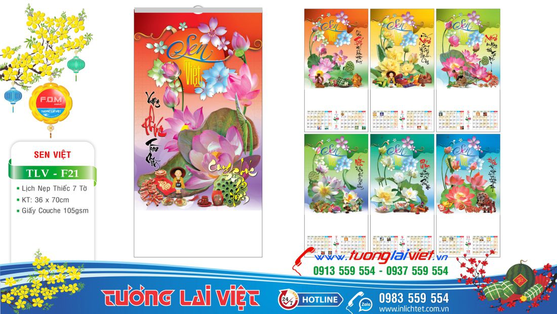 Lịch nẹp thiếc 7 tờ Sen Việt