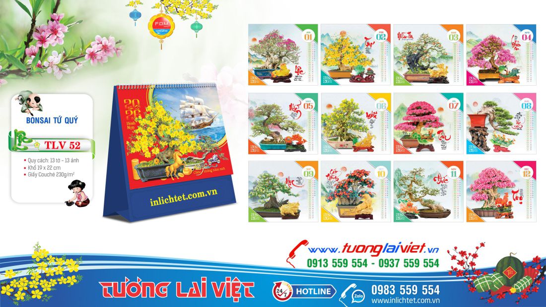 Mẫu lịch để bàn Bonsai cây cảnh