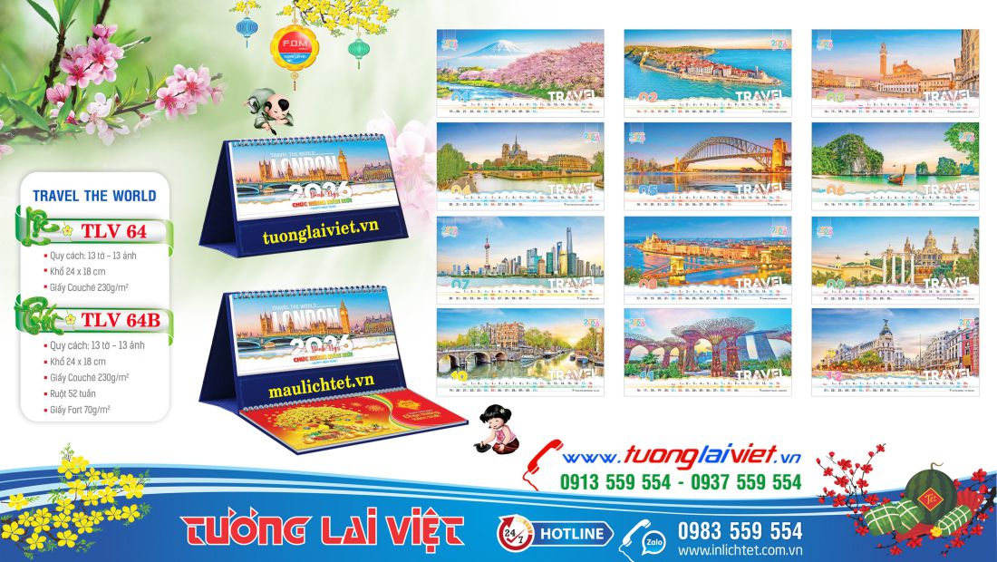 Mẫu lịch để bàn Du lịch thế giới