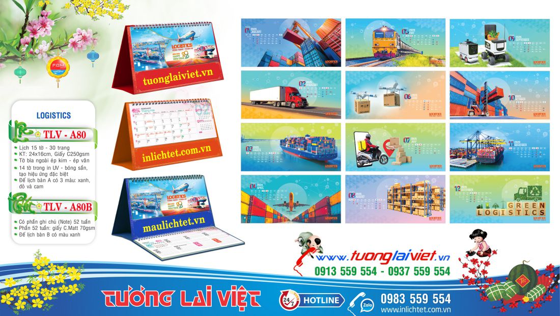 Mẫu lịch để bàn Logistics vận chuyển