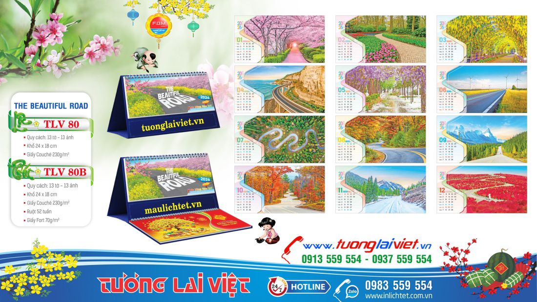 Mẫu lịch để bàn Những con đường đẹp