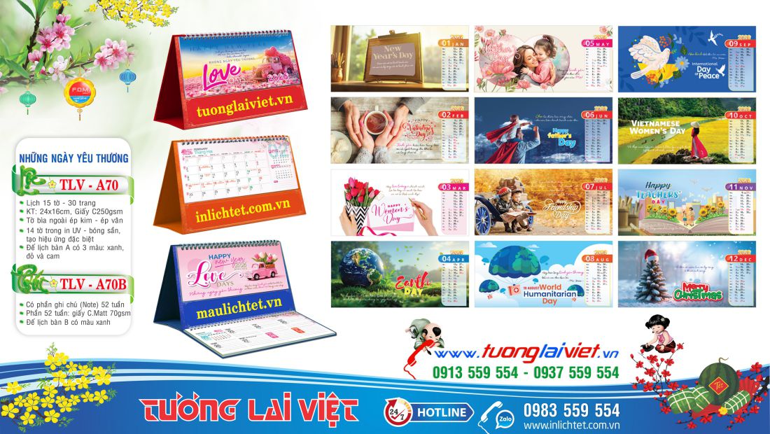 Mẫu lịch để bàn Những ngày yêu thương