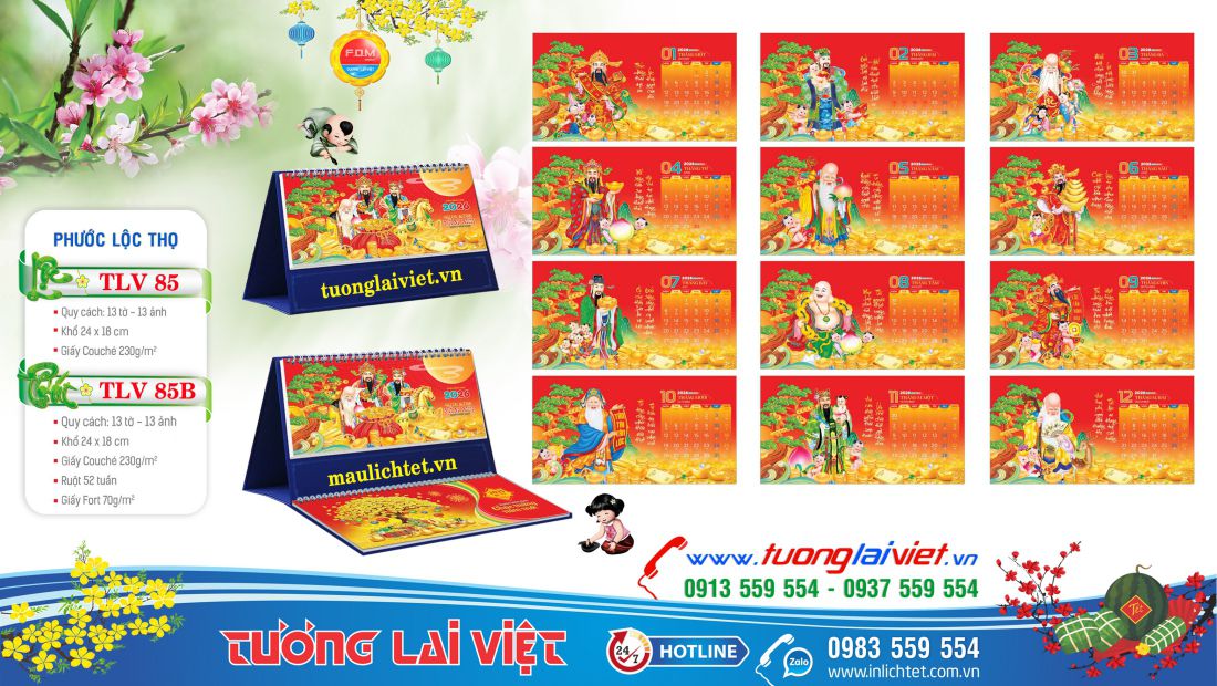 Mẫu lịch để bàn Phúc lộc thọ