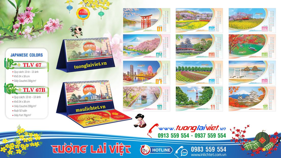 Mẫu lịch để bàn Sắc màu nhật bản