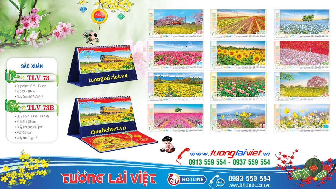 Mẫu lịch để bàn Sắc Xuân