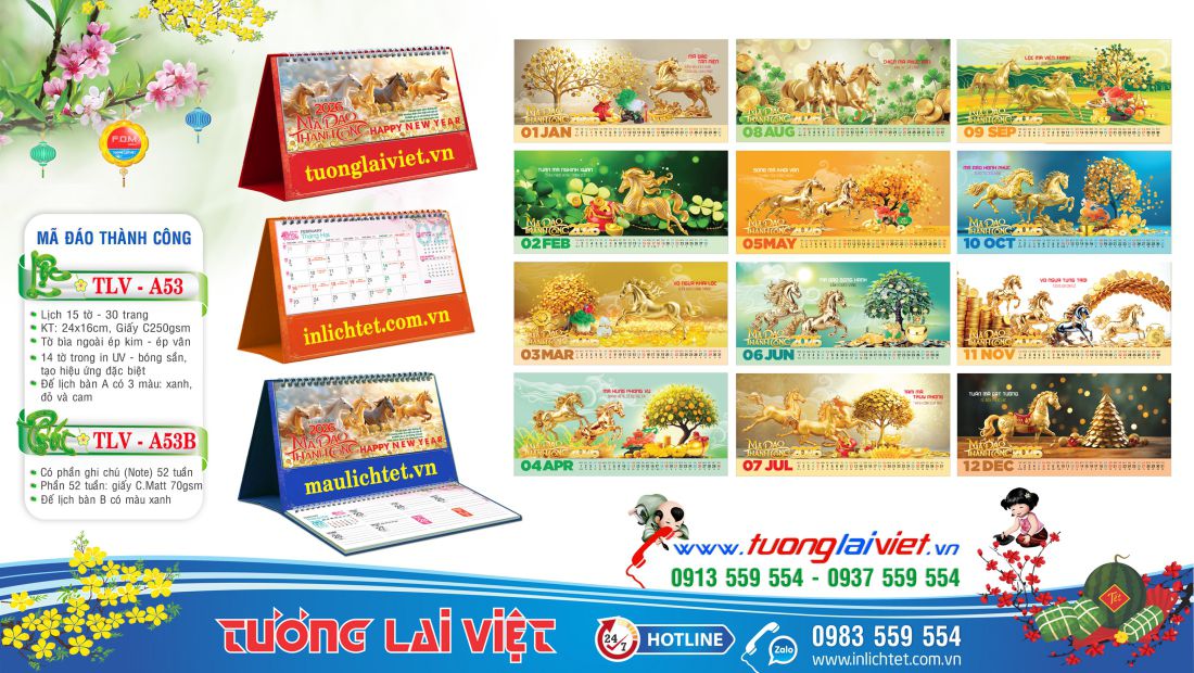 Mẫu lịch để bàn Tết sum vầy