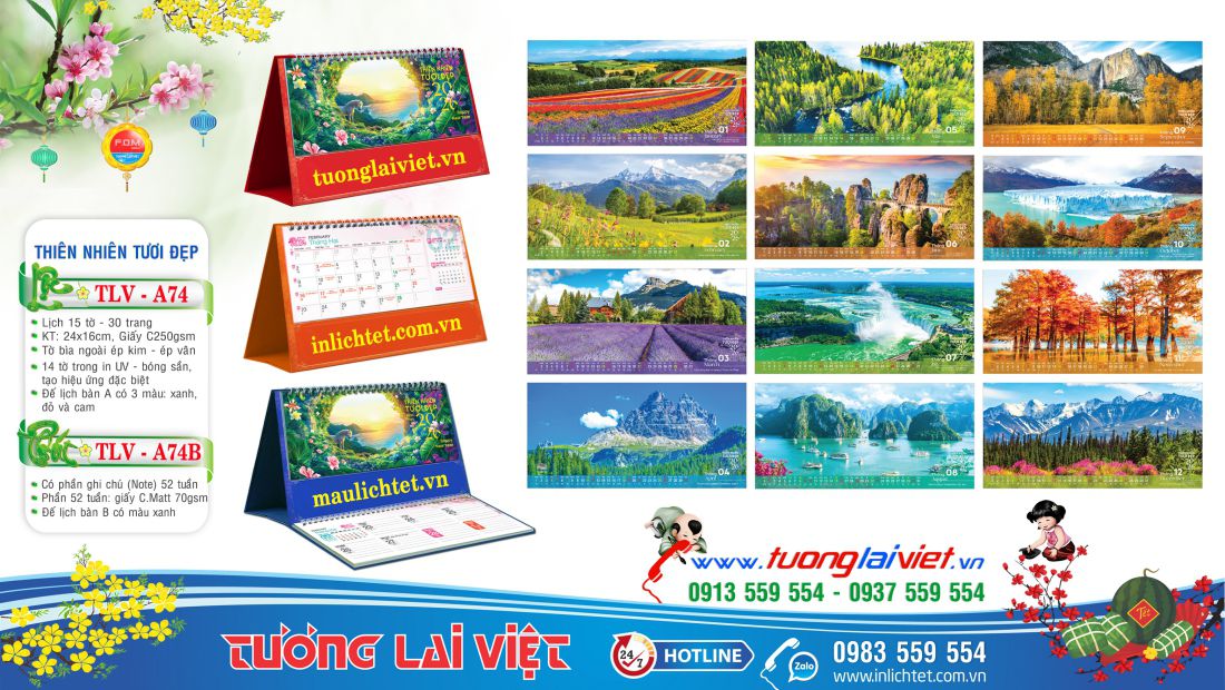 Mẫu lịch để bàn Thiên nhiên tươi đẹp