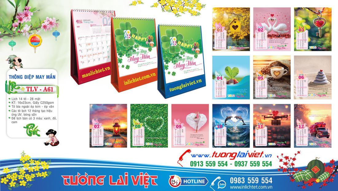 Mẫu lịch để bàn Thông điệp may mắn