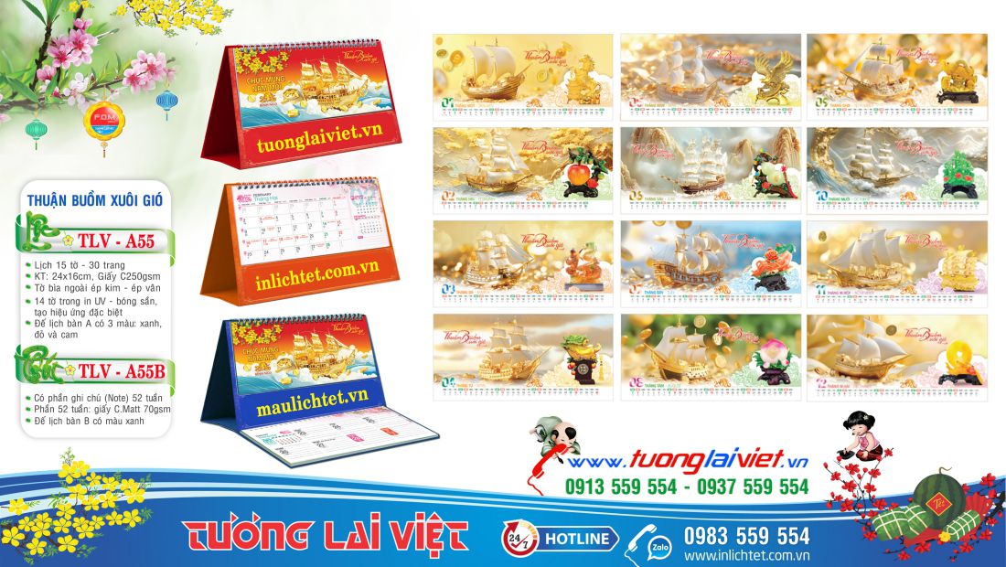 Mẫu lịch để bàn Thuận buồm xuôi gió