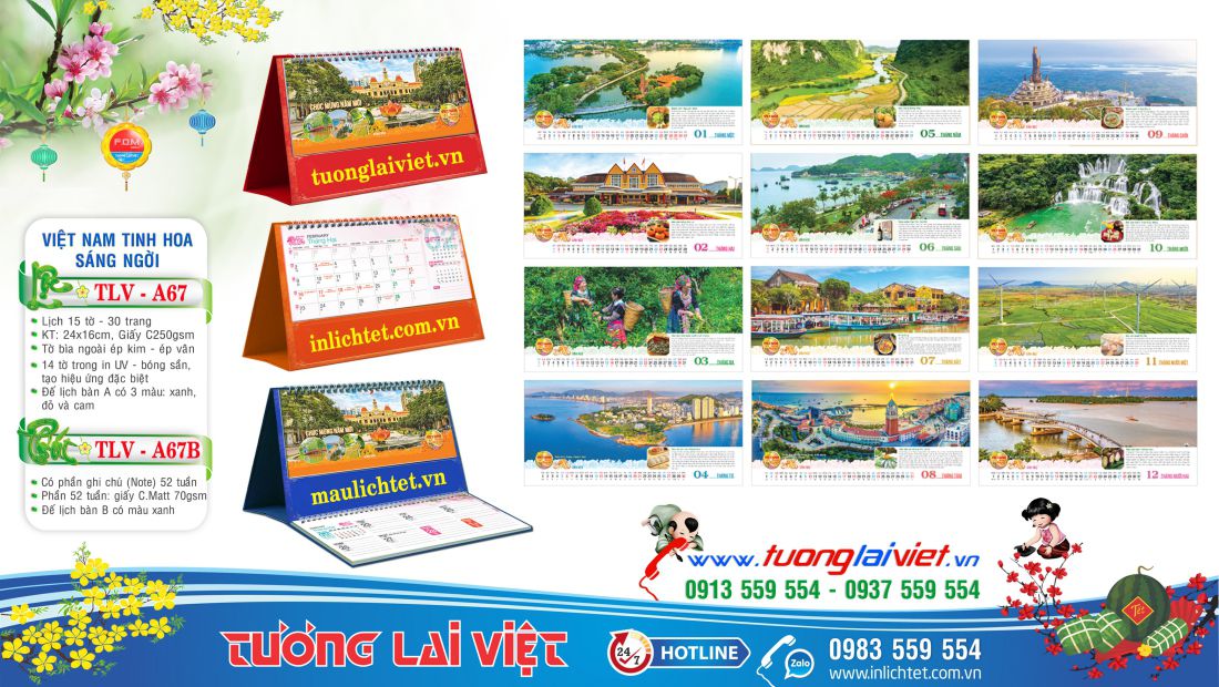 Mẫu lịch để bàn Tinh hoa việt nam