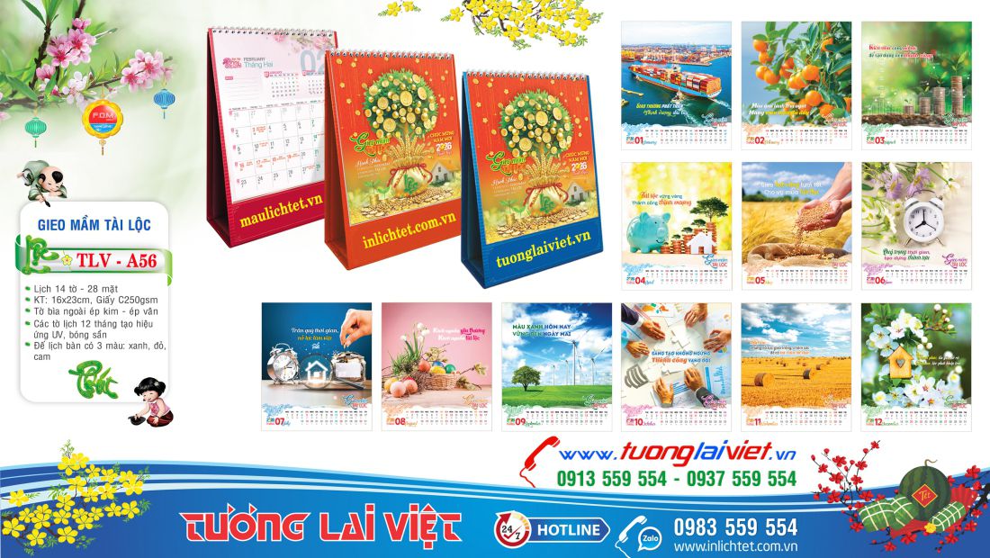 Mẫu lịch để bàn Xuân tài lộc