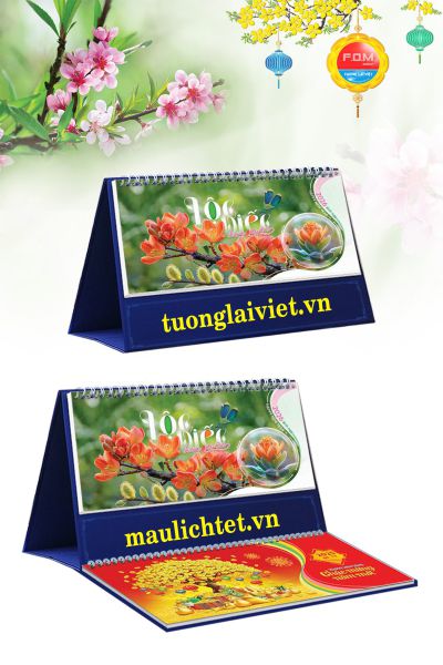 Mẫu lịch tết để bàn Lộc biếc hoa xuân