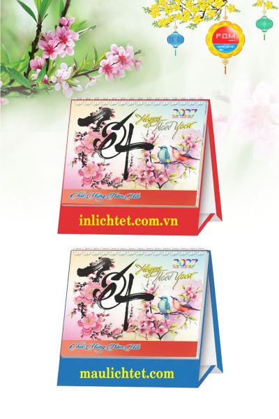 Mẫu lịch tết để bàn Thư Pháp Xuân